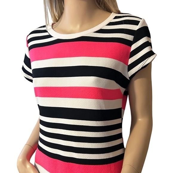 Eclipse Dress Colour Block Stripe Asymmetrical hemline Neon Pink Y2K Made in USA - Picture 4 of 13